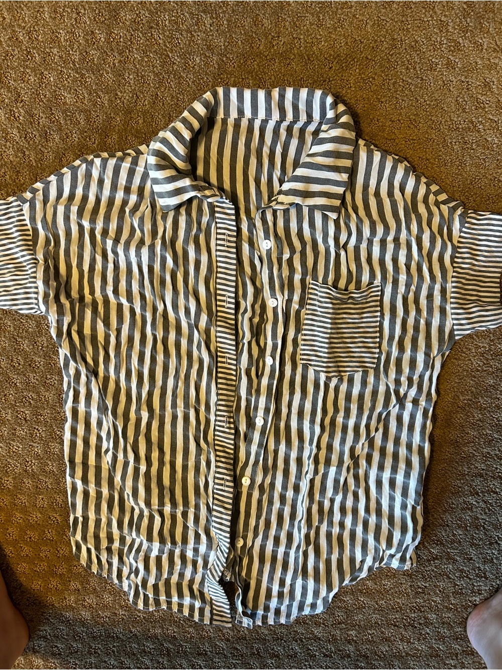 Striped Button-Up Shirt in Black and White and short set